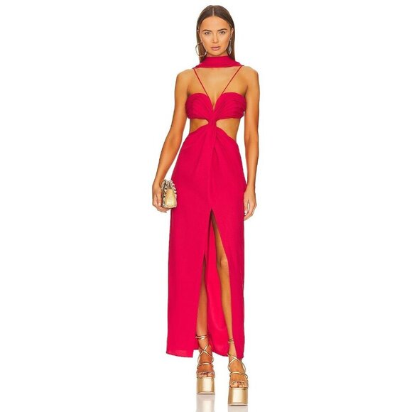 Cult Gaia Cody Gown in Amanita Luxe Twill In Red Large New Womens Maxi Dress - Picture 16 of 16